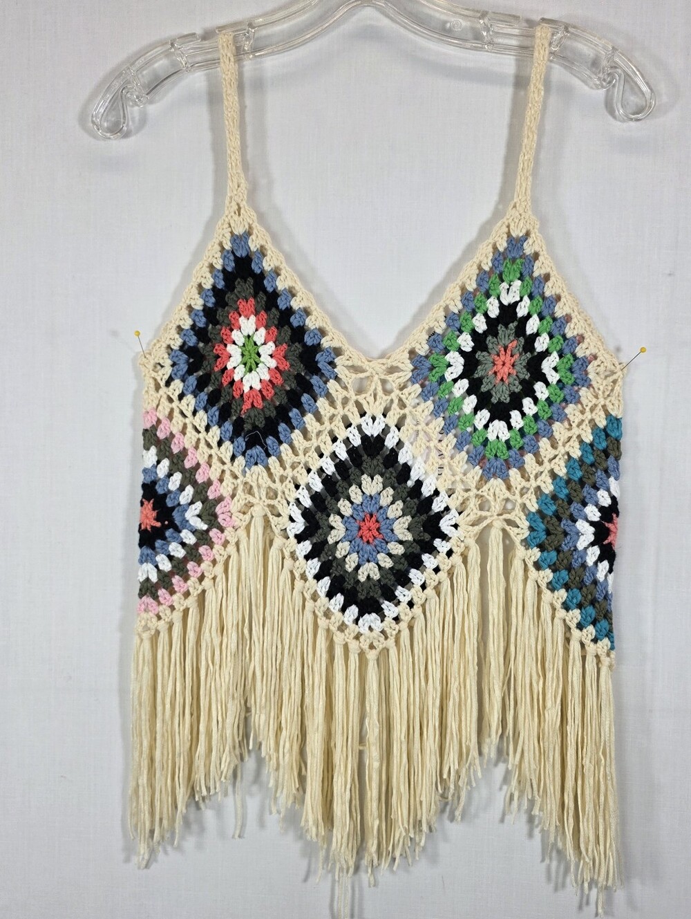 Sewn + Seen Natural Crochet Patch Fringe Tank Top Medium NWT Boho Festival